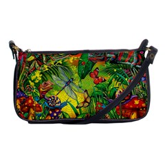 The Chameleon Colorful Mushroom Jungle Flower Insect Summer Dragonfly Shoulder Clutch Bag by Cemarart