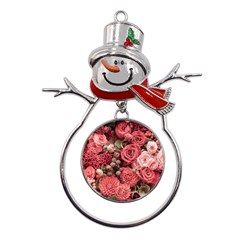 Pink Roses, Flowers, Love, Nature Metal Snowman Ornament by nateshop