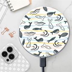 Seamless Vector Pattern With Little Cute Fish Cartoon Wireless Fast Charger(white) by Cemarart