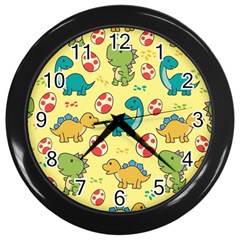 Seamless Pattern With Cute Dinosaurs Character Wall Clock (black) by Ndabl3x