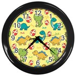 Seamless Pattern With Cute Dinosaurs Character Wall Clock (Black) Front