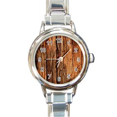 Brown Wooden Texture Round Italian Charm Watch by nateshop