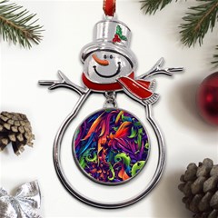 Colorful Floral Patterns, Abstract Floral Background Metal Snowman Ornament by nateshop