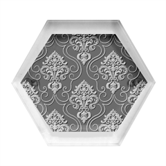 Floral Damask Pattern Texture, Damask Retro Background Hexagon Wood Jewelry Box by nateshop