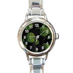 Berry,note, Green, Raspberries Round Italian Charm Watch by nateshop