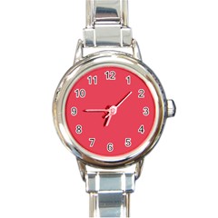 Pink, Color, Background, Monochromic, Minimalism Round Italian Charm Watch by nateshop