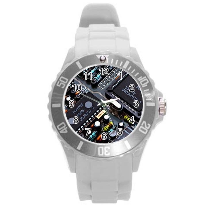 Motherboard Board Circuit Electronic Technology Round Plastic Sport Watch (L)