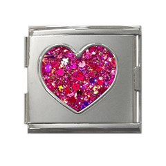 Pink Glitter, Cute, Girly, Glitter, Pink, Purple, Sparkle Mega Link Heart Italian Charm (18mm) by nateshop