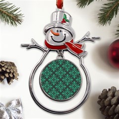 Green Damask Pattern Vintage Floral Pattern, Green Vintage Metal Snowman Ornament by nateshop