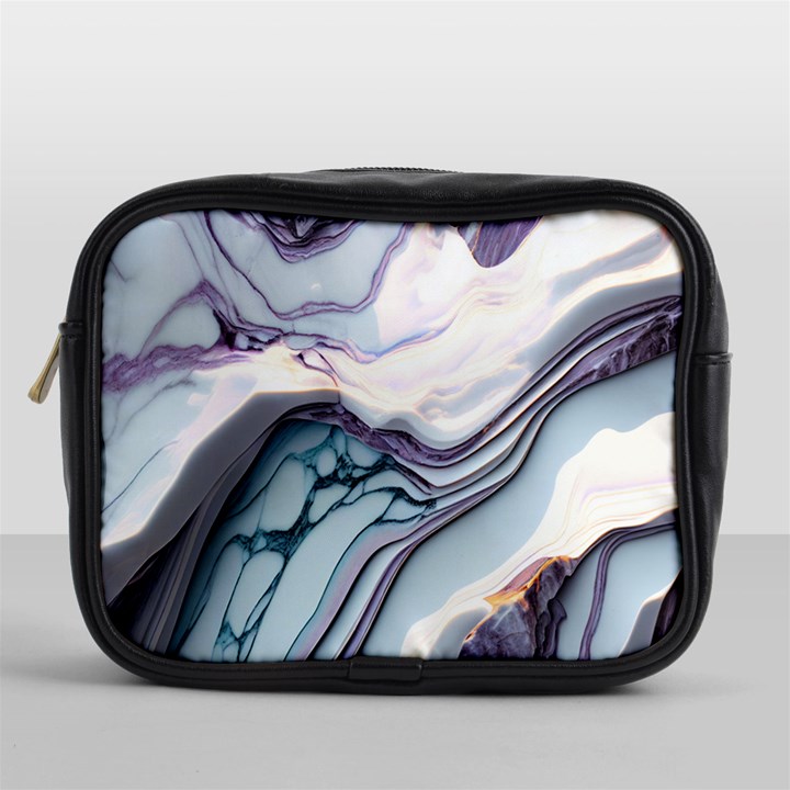 Marble Abstract White Pink Dark Mini Toiletries Bag (One Side)