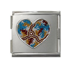 Authentic Aboriginal Art - Wetland Dreaming Mega Link Heart Italian Charm (18mm) by hogartharts