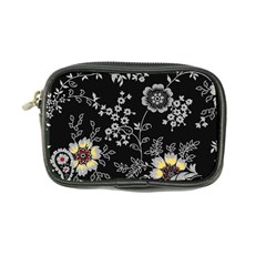 Black Background With Gray Flowers, Floral Black Texture Coin Purse by nateshop