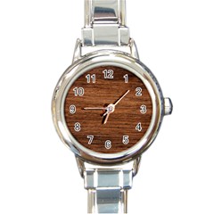 Brown Wooden Texture Round Italian Charm Watch by nateshop