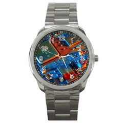 Gray Circuit Board Electronics Electronic Components Microprocessor Sport Metal Watch by Cemarart