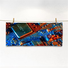 Gray Circuit Board Electronics Electronic Components Microprocessor Hand Towel by Cemarart