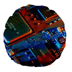 Gray Circuit Board Electronics Electronic Components Microprocessor Large 18  Premium Round Cushions by Cemarart