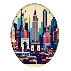 Skyscrapers City Usa Oval Glass Fridge Magnet (4 Pack) by Cemarart