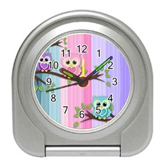 Owls Family Stripe Tree Travel Alarm Clock by Bedest