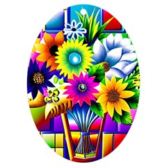 Flower Vase Flower Collage Pop Art Uv Print Acrylic Ornament Oval by Bedest