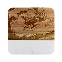 Spaceship Starry Night Van Gogh Painting Marble Wood Coaster (square) by Maspions