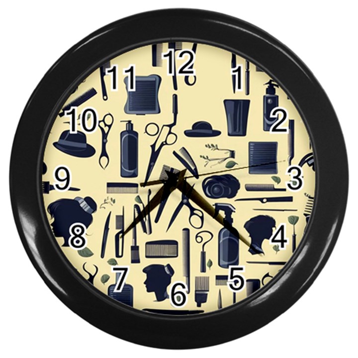 Elegant Hairdresser pattern cream Wall Clock (Black)