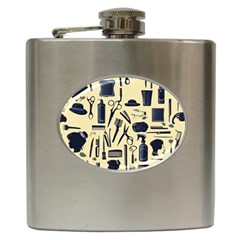 Elegant Hairdresser Pattern Cream Hip Flask (6 Oz) by TetiBright