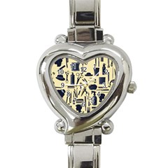 Elegant Hairdresser Pattern Cream Heart Italian Charm Watch by TetiBright