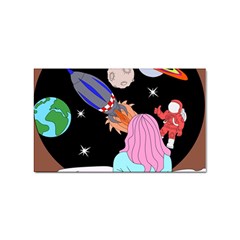 Girl Bed Space Planets Spaceship Rocket Astronaut Galaxy Universe Cosmos Woman Dream Imagination Bed Sticker Rectangular (100 Pack) by Maspions