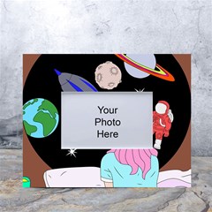 Girl Bed Space Planets Spaceship Rocket Astronaut Galaxy Universe Cosmos Woman Dream Imagination Bed White Tabletop Photo Frame 4 x6  by Maspions