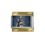 Tree Branches Mystical Moon Expressionist Oil Painting Acrylic Painting Abstract Nature Moonlight Ni Gold Trim Italian Charm (9mm) Front