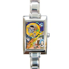 Astronaut Moon Monsters Spaceship Universe Space Cosmos Rectangle Italian Charm Watch by Maspions