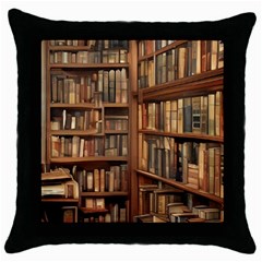 Room Interior Library Books Bookshelves Reading Literature Study Fiction Old Manor Book Nook Reading Throw Pillow Case (black) by Grandong