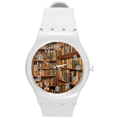 Room Interior Library Books Bookshelves Reading Literature Study Fiction Old Manor Book Nook Reading Round Plastic Sport Watch (m) by Grandong