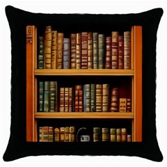 Room Interior Library Books Bookshelves Reading Literature Study Fiction Old Manor Book Nook Reading Throw Pillow Case (black) by Grandong