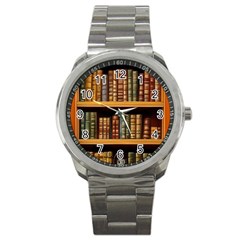 Room Interior Library Books Bookshelves Reading Literature Study Fiction Old Manor Book Nook Reading Sport Metal Watch by Grandong