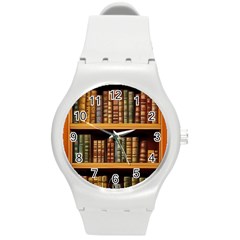 Room Interior Library Books Bookshelves Reading Literature Study Fiction Old Manor Book Nook Reading Round Plastic Sport Watch (m) by Grandong