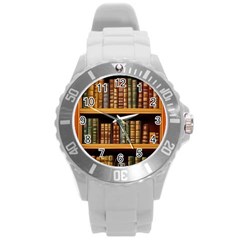 Room Interior Library Books Bookshelves Reading Literature Study Fiction Old Manor Book Nook Reading Round Plastic Sport Watch (l) by Grandong