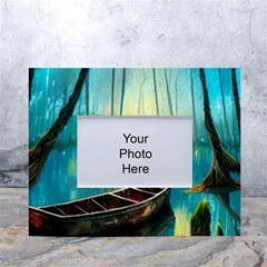 Swamp Bayou Rowboat Sunset Landscape Lake Water Moss Trees Logs Nature Scene Boat Twilight Quiet White Tabletop Photo Frame 4 x6  by Grandong