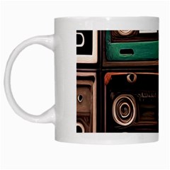 Retro Electronics Old Antiques Texture Wallpaper Vintage Cassette Tapes Retrospective White Mug by Grandong