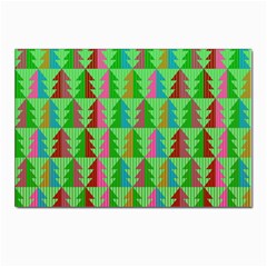 Trees Pattern Retro Pink Red Yellow Holidays Advent Christmas Postcards 5  X 7  (pkg Of 10) by Maspions