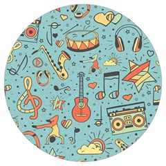 Seamless Pattern Musical Instruments Notes Headphones Player Round Trivet by Apen