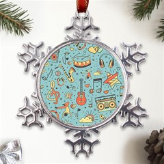 Seamless Pattern Musical Instruments Notes Headphones Player Metal Large Snowflake Ornament by Apen