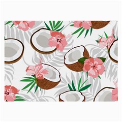 Seamless Pattern Coconut Piece Palm Leaves With Pink Hibiscus Large Glasses Cloth by Apen