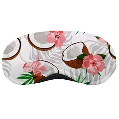 Seamless Pattern Coconut Piece Palm Leaves With Pink Hibiscus Sleep Mask by Apen