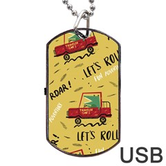 Childish Seamless Pattern With Dino Driver Dog Tag Usb Flash (one Side) by Apen