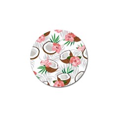 Seamless Pattern Coconut Piece Palm Leaves With Pink Hibiscus Golf Ball Marker by Apen