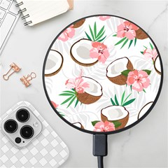 Seamless Pattern Coconut Piece Palm Leaves With Pink Hibiscus Wireless Fast Charger(black) by Apen