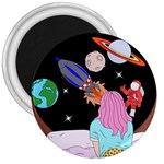 Girl Bed Space Planets Spaceship Rocket Astronaut Galaxy Universe Cosmos Woman Dream Imagination Bed 3  Magnets Front