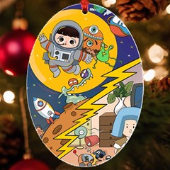 Astronaut Moon Monsters Spaceship Universe Space Cosmos Uv Print Acrylic Ornament Oval by Maspions