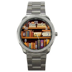 Book Nook Books Bookshelves Comfortable Cozy Literature Library Study Reading Room Fiction Entertain Sport Metal Watch by Maspions